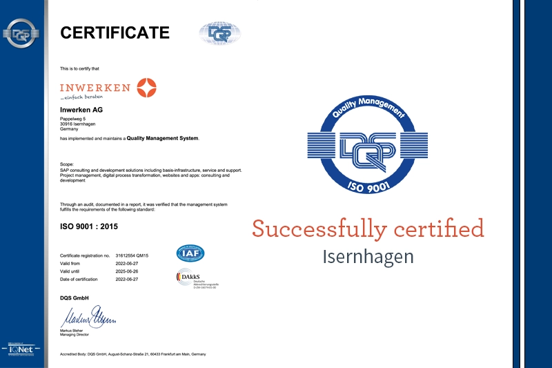 Inwerken ist zertifiziert nach ISO9001